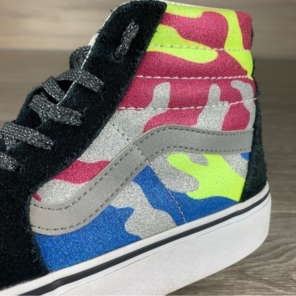 Black/Rainbow Camouflage Glitter VANS old skool Platform shoes womens size 8.5 - Picture 2 of 8